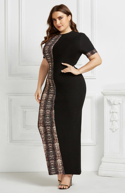 Women's Leopard Print Colorblock Long Plus Size Dress