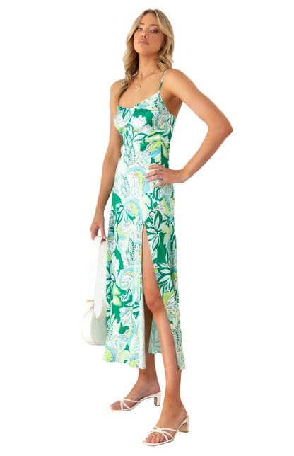 Women's Floral Print Strap Side Slit Dress