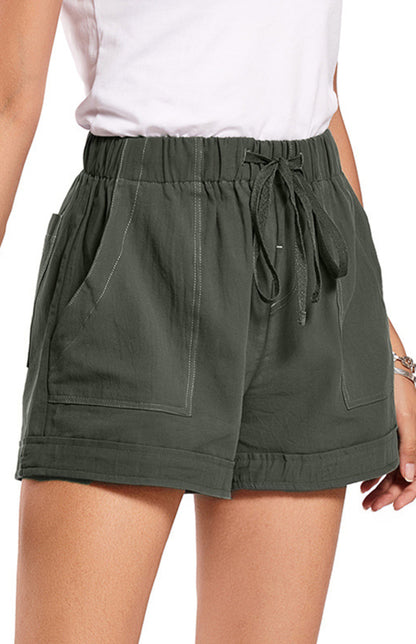 A-Line Lace-Up High-Waisted Wide Leg Shorts