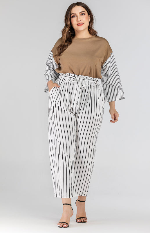 Women's Black and White Striped Cropped Pants