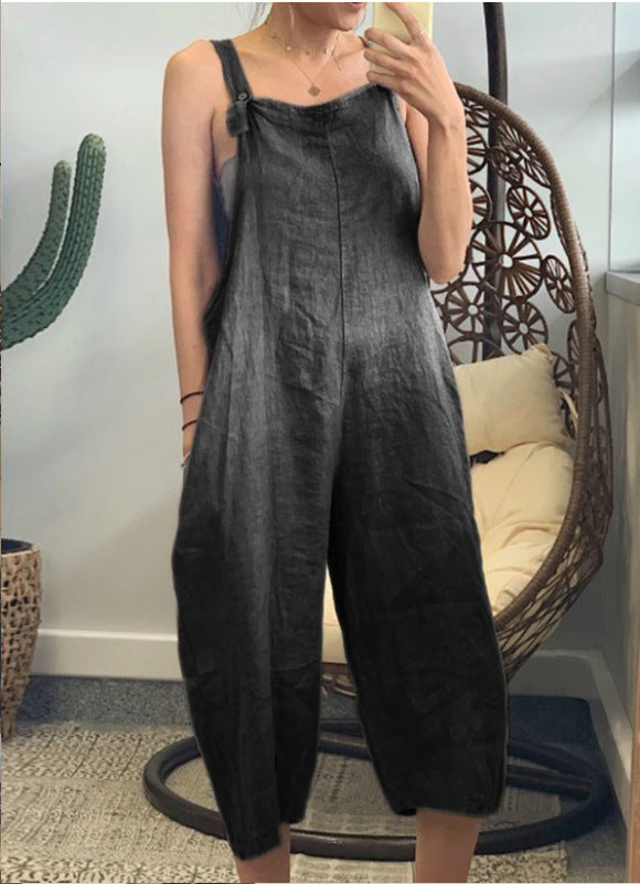 Women's solid color casual loose cropped jumpsuit