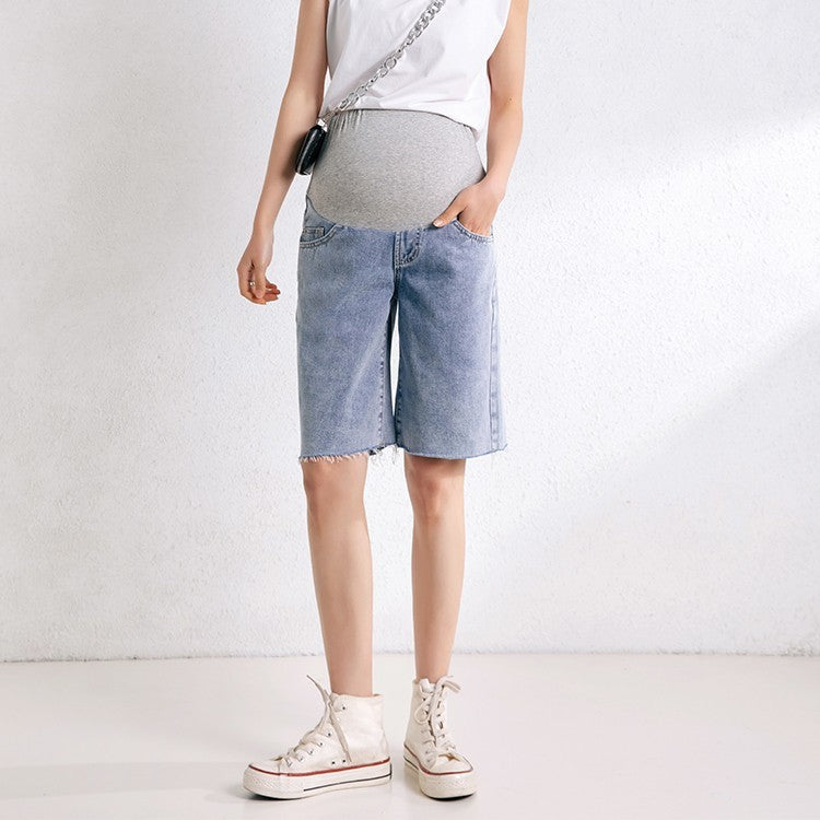 Maternity's summer thin love pocket belly pants denim shorts