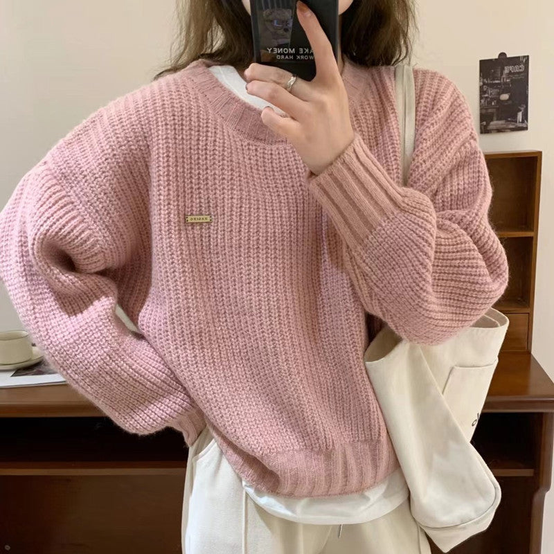 Women's round neck casual loose knitted sweater