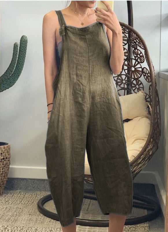 Women's solid color casual loose cropped jumpsuit