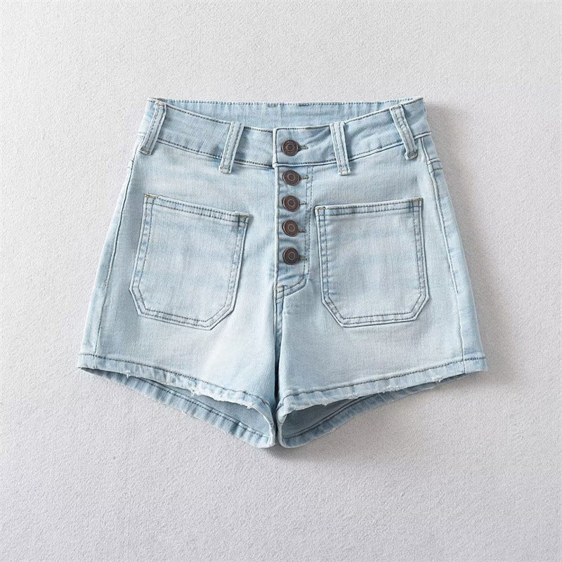 New Loose Jeans Sexy Babes Shorts High Waist Breasted Straight Leg Pants