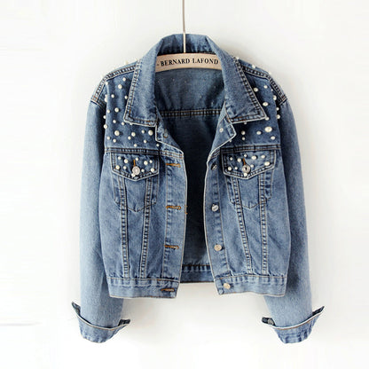 Women's heavy beaded loose denim jacket