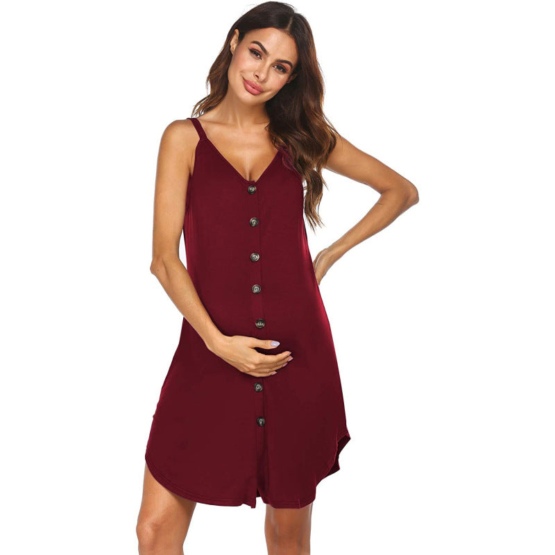 Women's Solid Color Maternity Button Front Dress