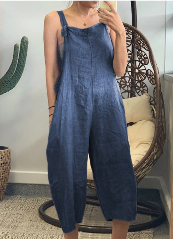 Women's solid color casual loose cropped jumpsuit